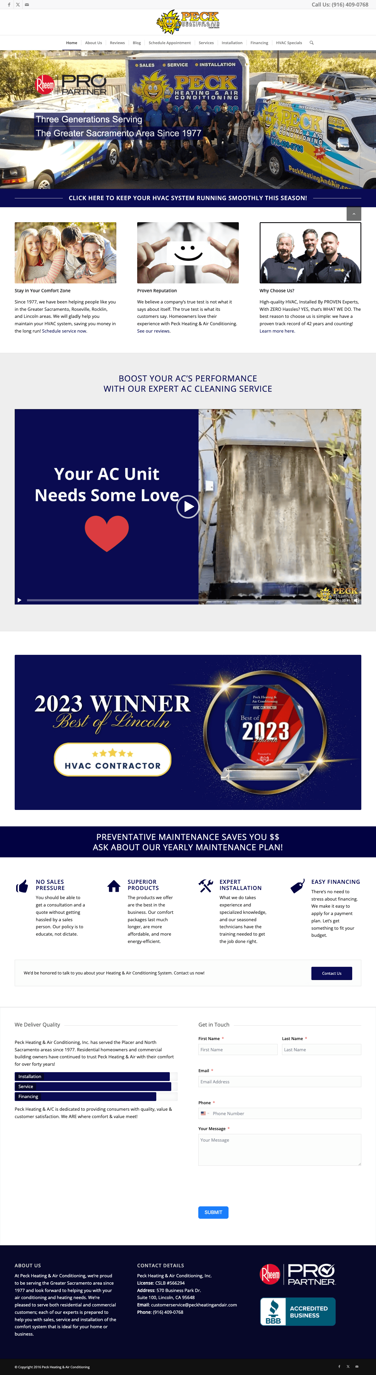 Screenshot of Peck Heating & Air Conditioning